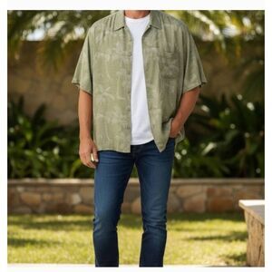 Jamaican jaxx silk olive button down 2XL aloha Hawaiian cruise